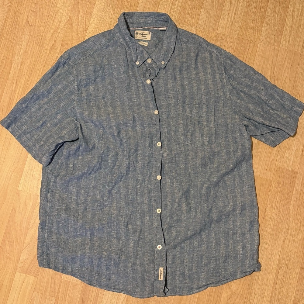 Original Waterproof Vintage Short Sleeve Washable Linen Button Up Shirt Size XXL